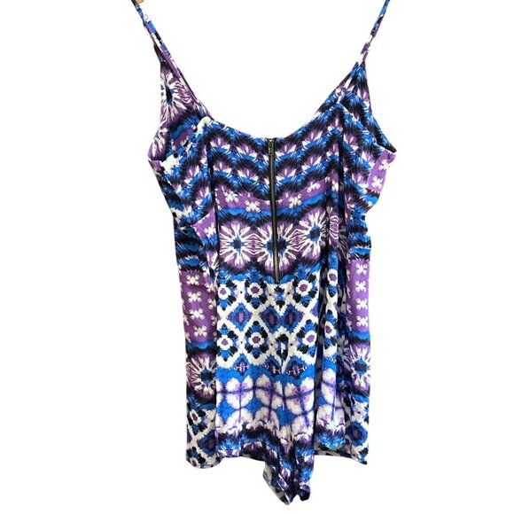 Vintage Forever 21 Women's Purple Blue Geometric Print Sleeveless Romper Size M - Picture 2 of 3